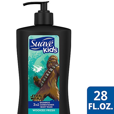 slide 1 of 1, Suave Kids Shampoo + Conditioner + Body Wash 3 In 1 Star Wars Bb-8 Galactic Fresh, 28 fl oz