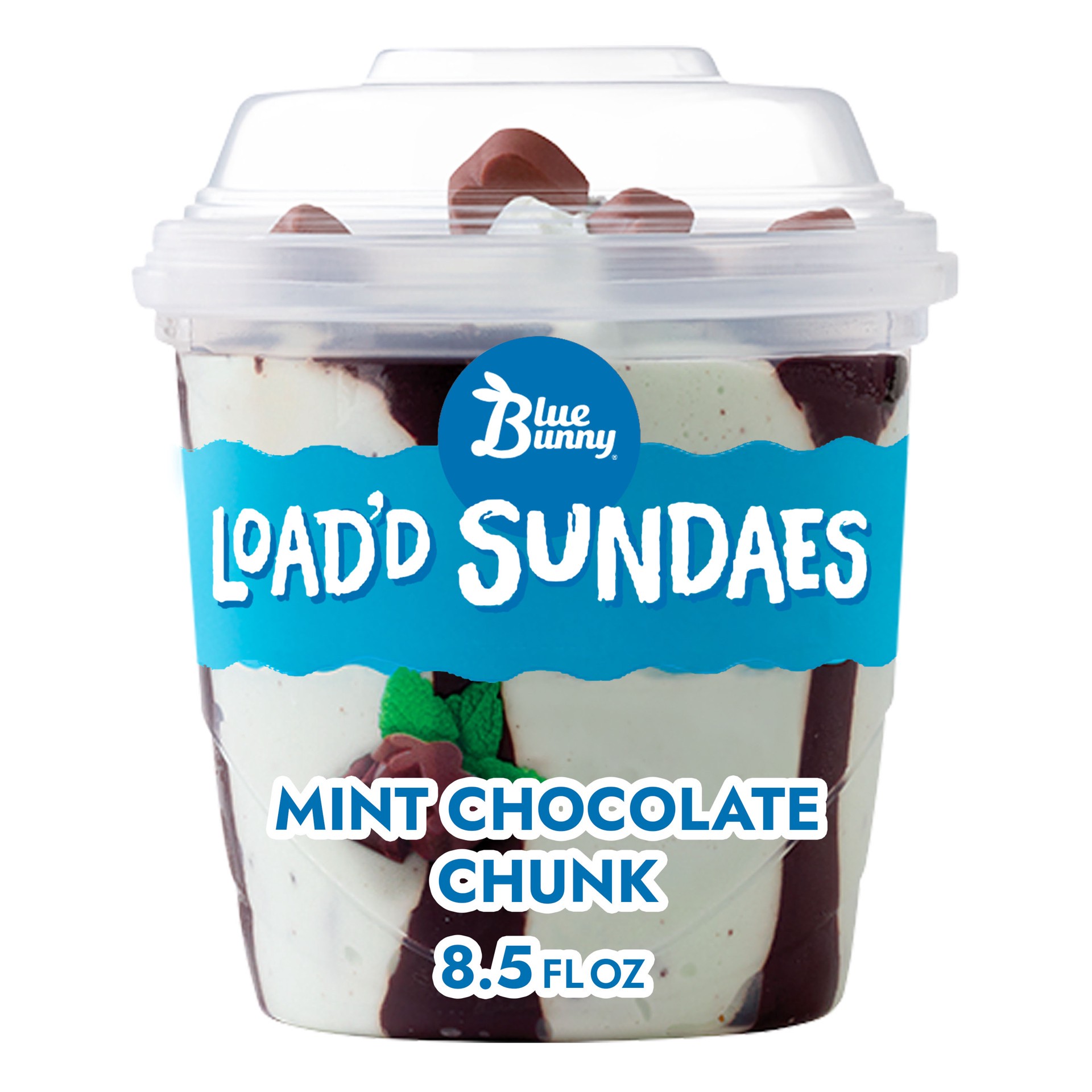 slide 1 of 3, Blue Bunny Mint Choc Load'D Sundaes, 8.50 fl oz