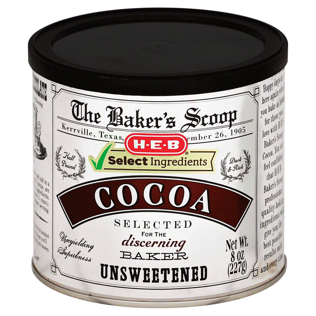 slide 1 of 1, H-E-B Bakers Scoop Unsweetened Cocoa, 8 oz