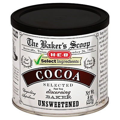 slide 1 of 1, H-E-B Bakers Scoop Unsweetened Cocoa, 8 oz