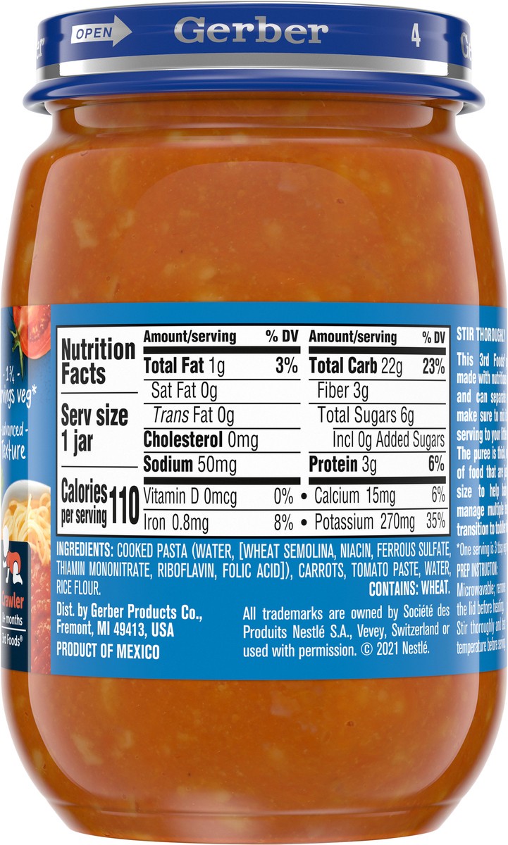 slide 5 of 9, Gerber Stage 3 Baby Food, Pasta Marinara, 6 oz Jar, 6 oz