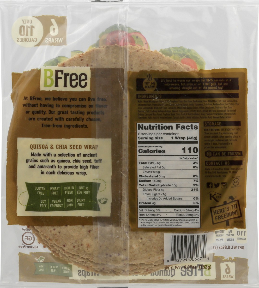 slide 8 of 10, BFree Quinoa & Chia Seed Wraps 6 ea, 6 ct