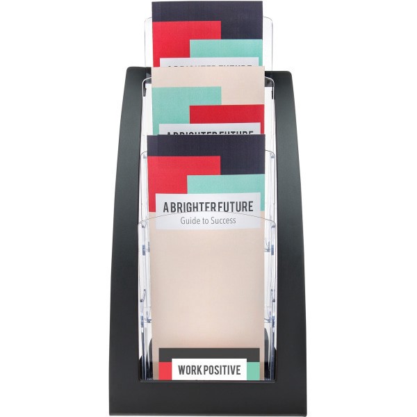 slide 7 of 8, Deflect-O Deflecto® Contemporary Literature Holder, 3 Leaflet Size Compartments, 13 5/16""H x 6 3/4""W x 6 15/16""D, Black/Clear, 1 ct
