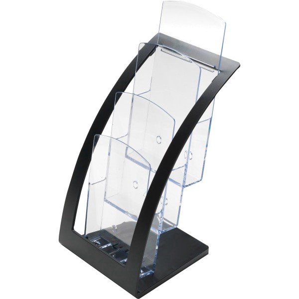 slide 2 of 8, Deflect-O Deflecto® Contemporary Literature Holder, 3 Leaflet Size Compartments, 13 5/16""H x 6 3/4""W x 6 15/16""D, Black/Clear, 1 ct