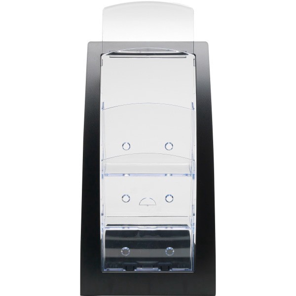 slide 6 of 8, Deflect-O Deflecto® Contemporary Literature Holder, 3 Leaflet Size Compartments, 13 5/16""H x 6 3/4""W x 6 15/16""D, Black/Clear, 1 ct