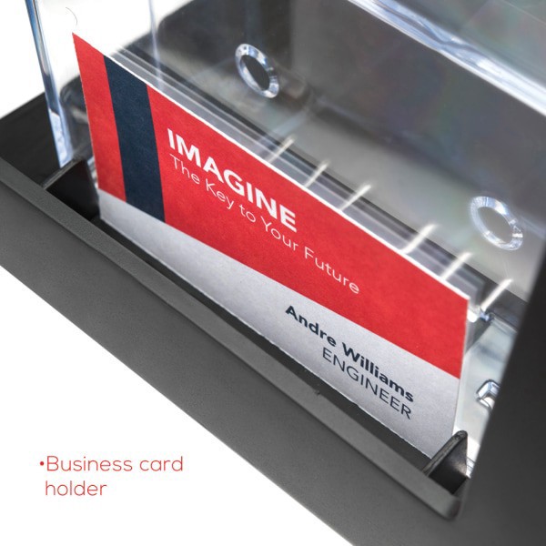 slide 5 of 8, Deflect-O Deflecto® Contemporary Literature Holder, 3 Leaflet Size Compartments, 13 5/16""H x 6 3/4""W x 6 15/16""D, Black/Clear, 1 ct