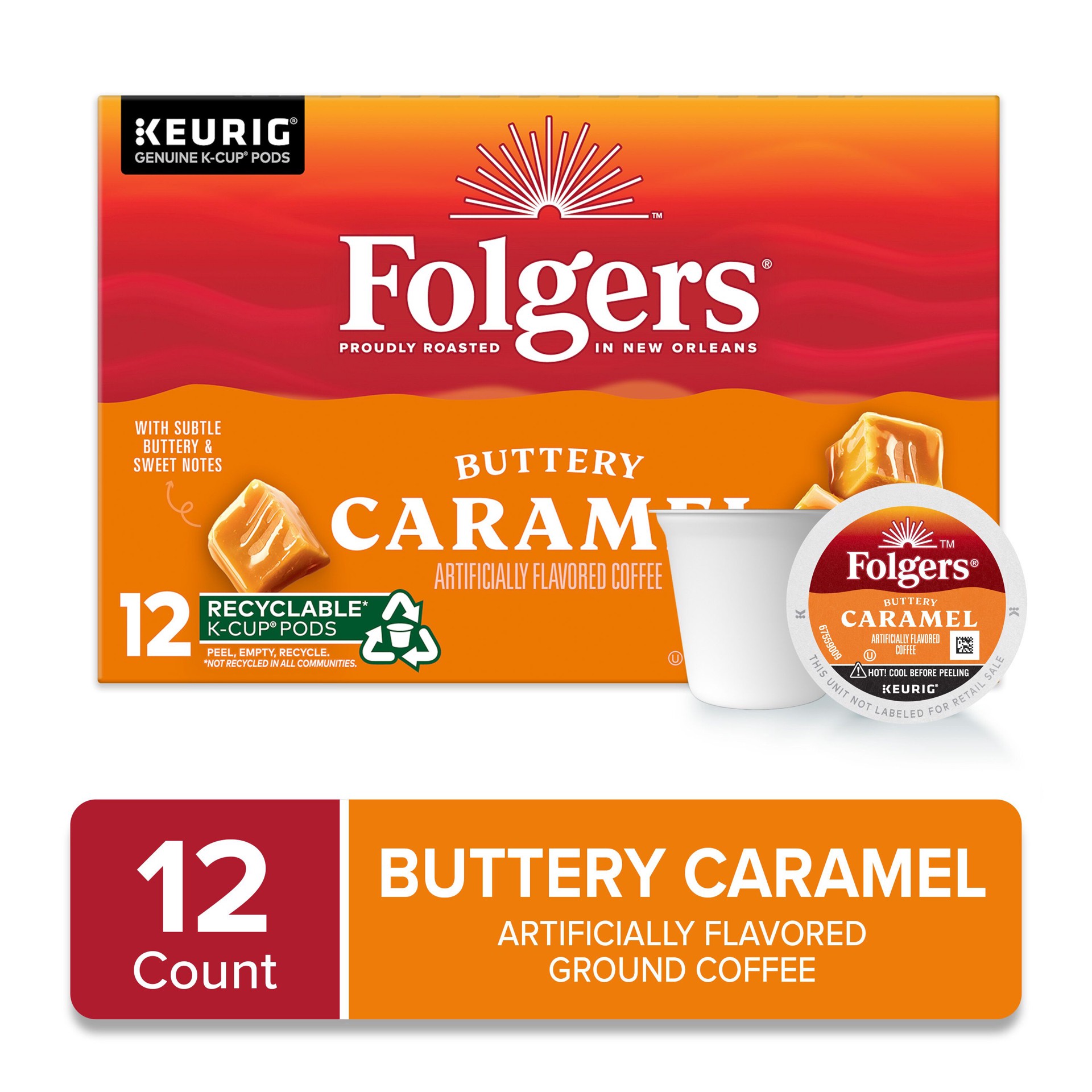 slide 5 of 8, Folgers Buttery Caramel Artificially Flavored Coffee, 12 K-Cup Pods, 12 ct