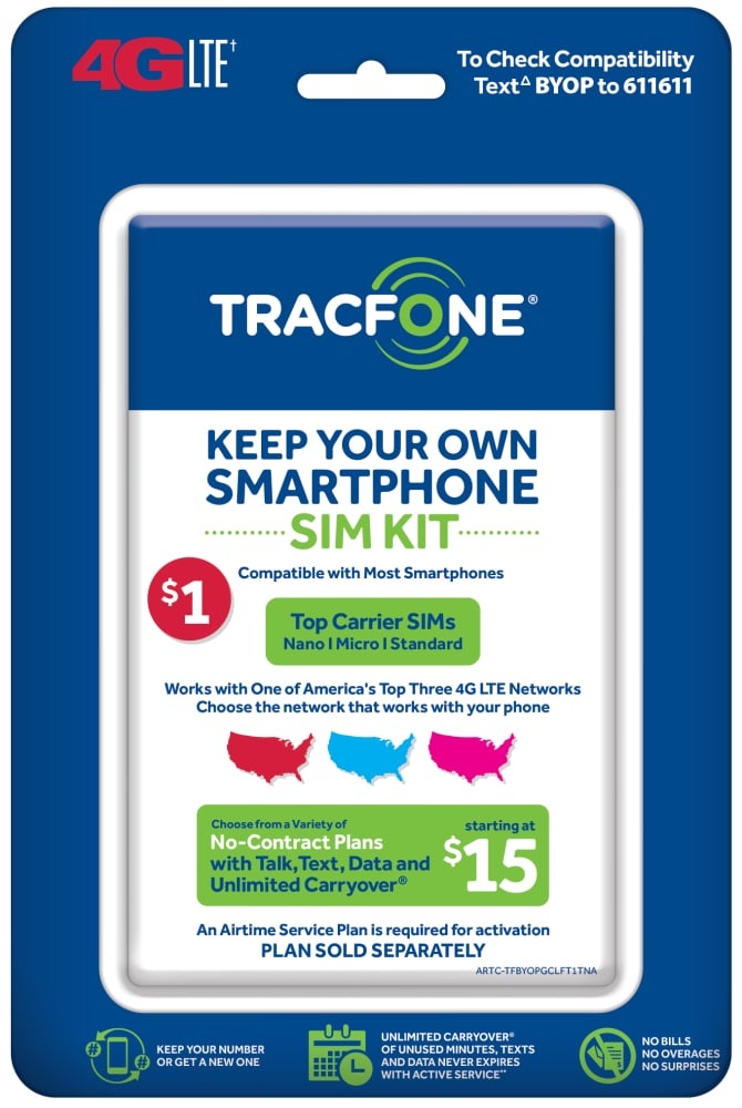 slide 1 of 1, TracFone 4G Lte Sim Card Activation Kit, 1 ct