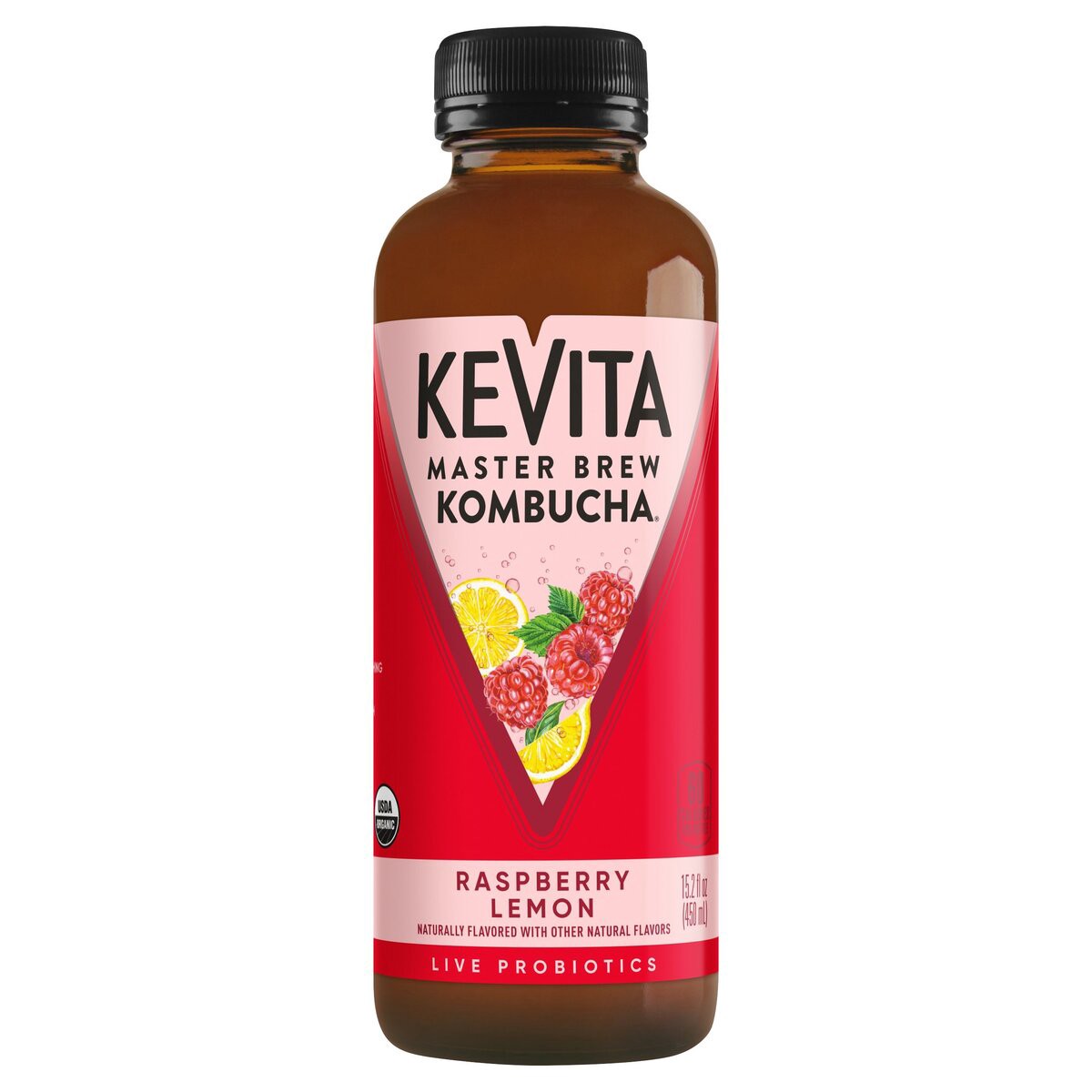 slide 1 of 7, KeVita Organic Master Brew Kombucha, Raspberry Lemon, 15.2 fl oz, 15.2 fl oz