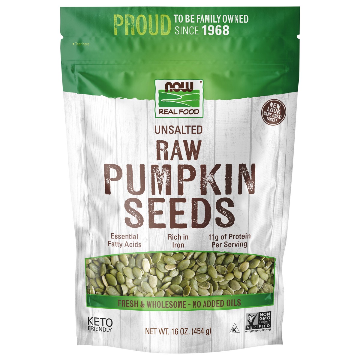 slide 1 of 3, NOW Real Food Pumpkin Seeds, Raw & Unsalted - 16 oz., 16 oz