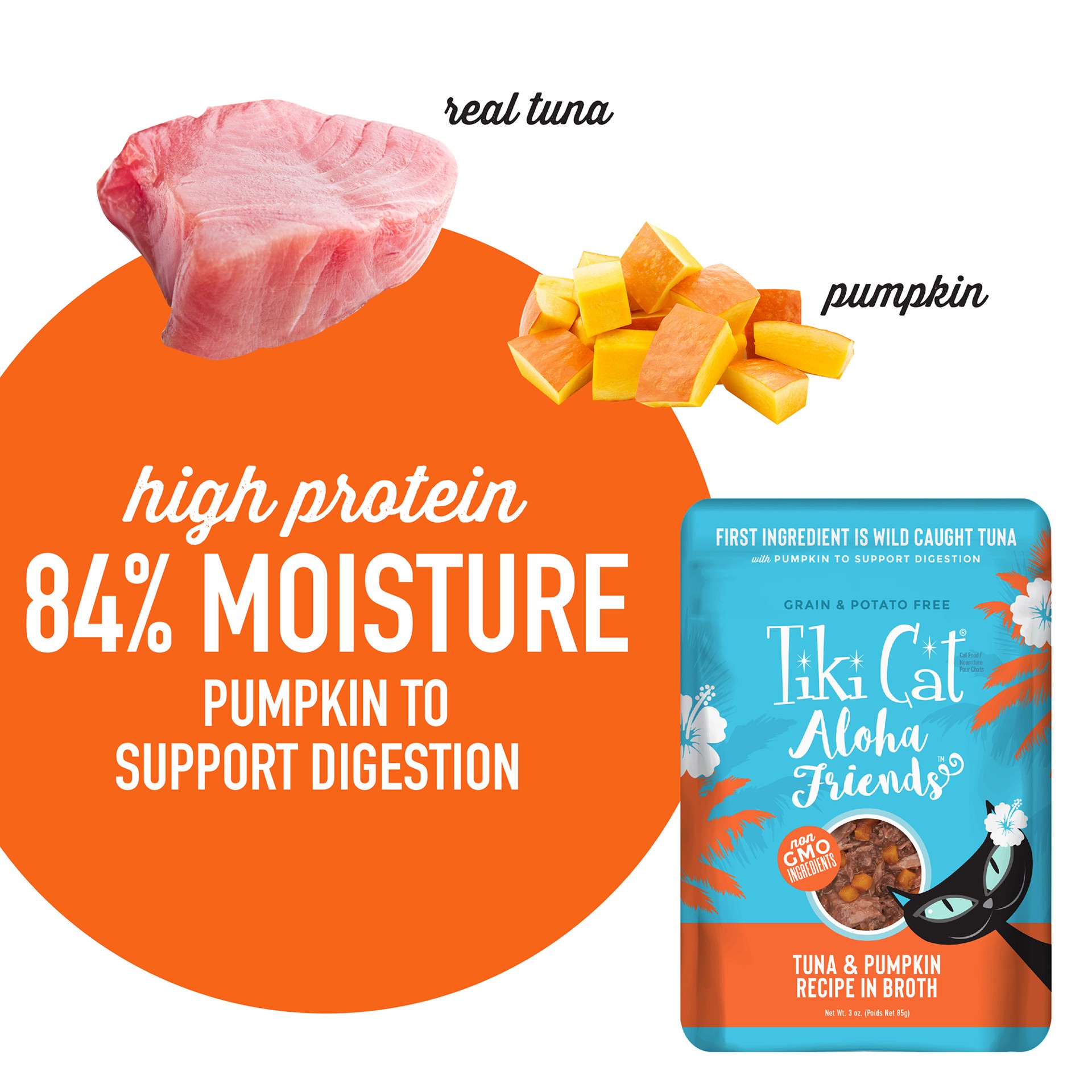 slide 7 of 8, Tiki Cat Aloha Friends Wet Cat Food, Tuna & Pumpkin, 3 oz. Pouch, 3 oz