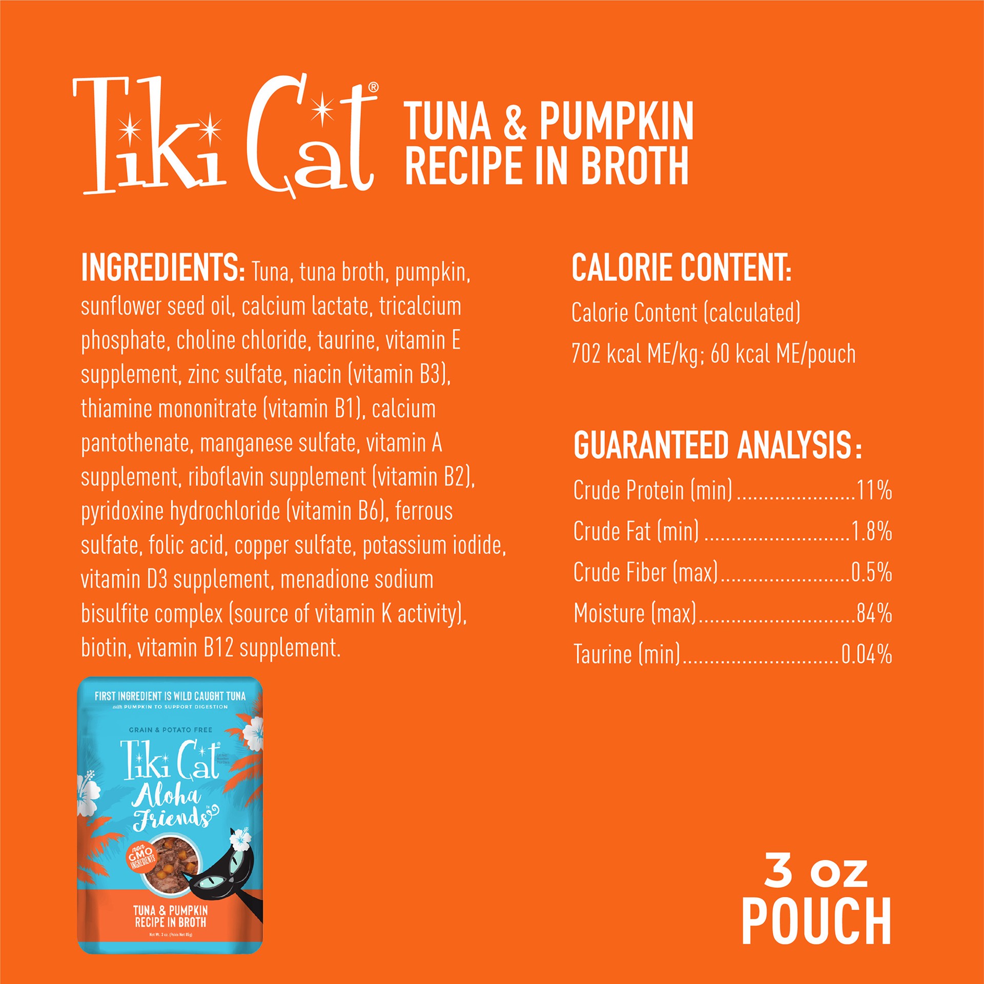 slide 3 of 8, Tiki Cat Aloha Friends Wet Cat Food, Tuna & Pumpkin, 3 oz. Pouch, 3 oz