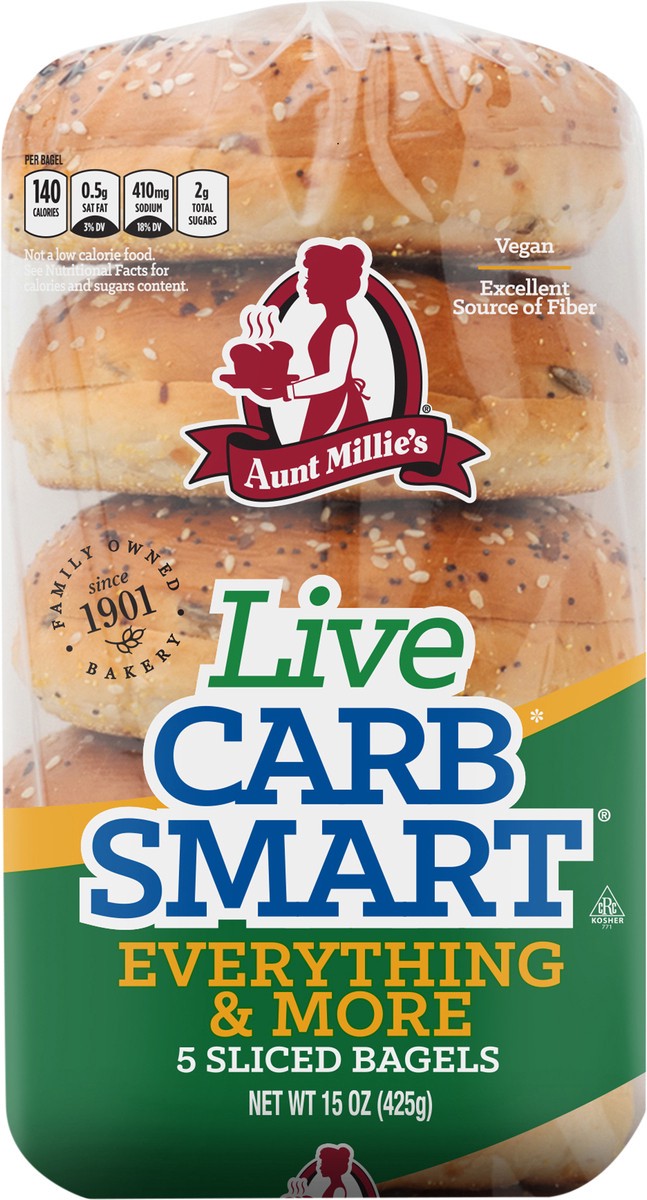 slide 12 of 12, Aunt Millie's Live Carb Smart Everything & More Bagel 5ct, 15 oz