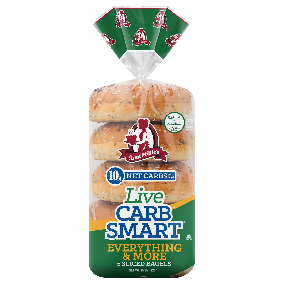 slide 1 of 12, Aunt Millie's Live Carb Smart Everything & More Bagel 5ct, 15 oz