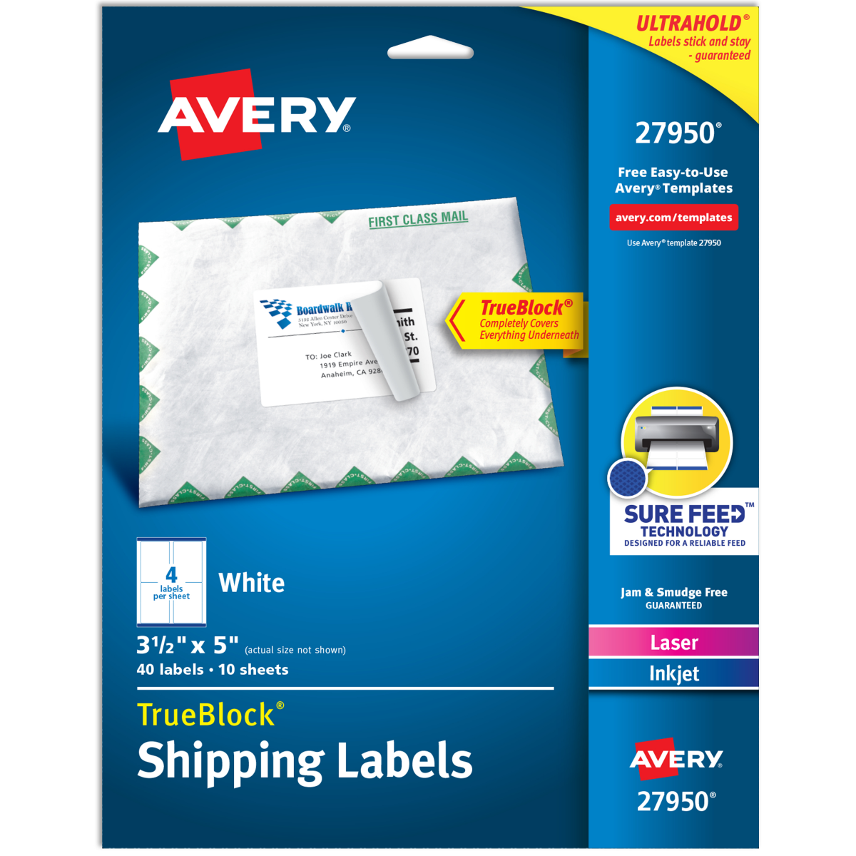 slide 1 of 1, Avery White Shipping Labels 4 up, 1 ct