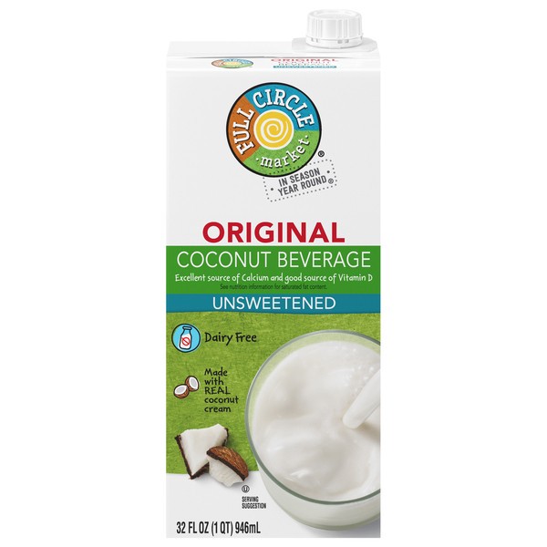 slide 1 of 6, Full Circle Market Unsweetened Original Coconut Beverage 32 fl oz, 32 fl oz