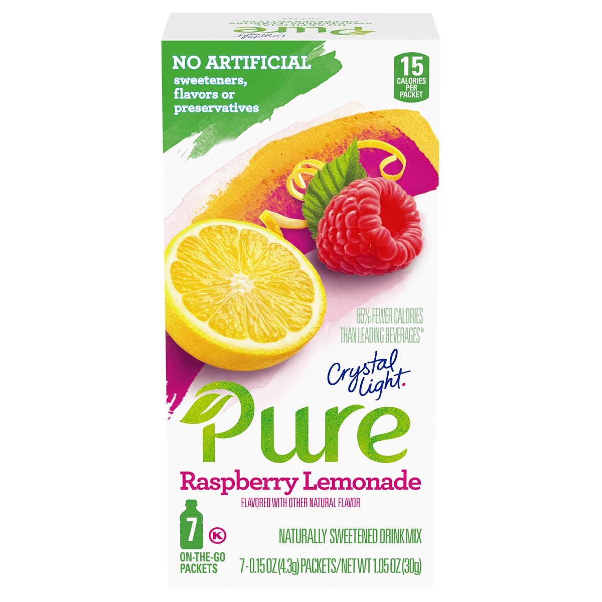 slide 11 of 11, Crystal Light Pure Raspberry Lemonade Naturally Flavored Powdered Drink Mix with No Artificial Sweeteners On-the-Go, 7 ct; 0.15 oz
