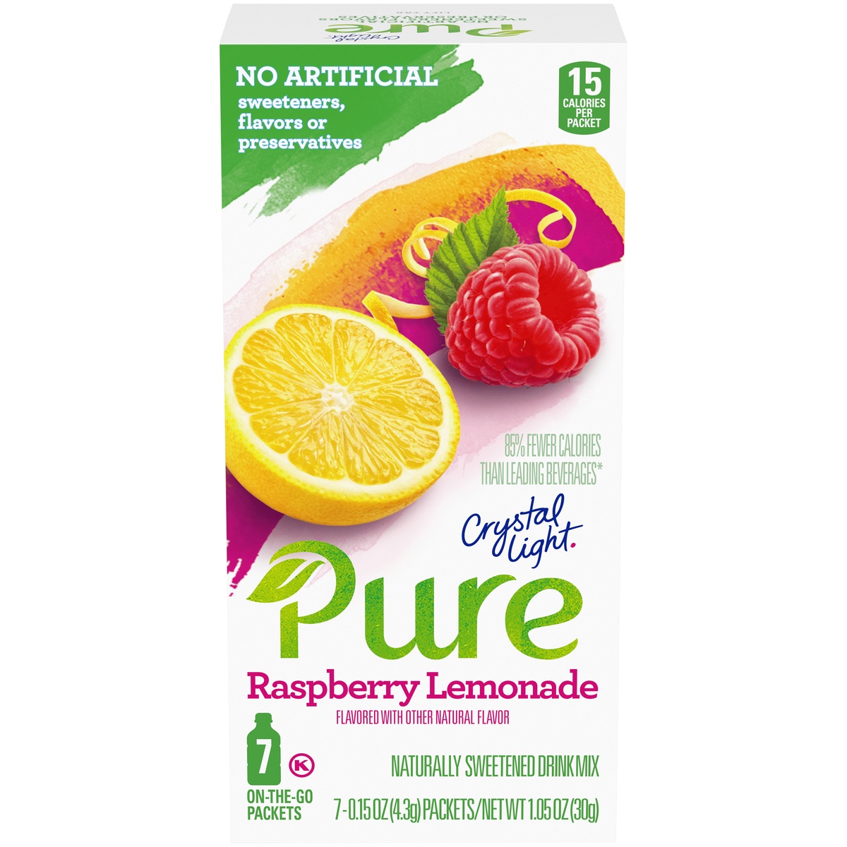 slide 1 of 11, Crystal Light Pure Raspberry Lemonade Naturally Flavored Powdered Drink Mix with No Artificial Sweeteners On-the-Go, 7 ct; 0.15 oz