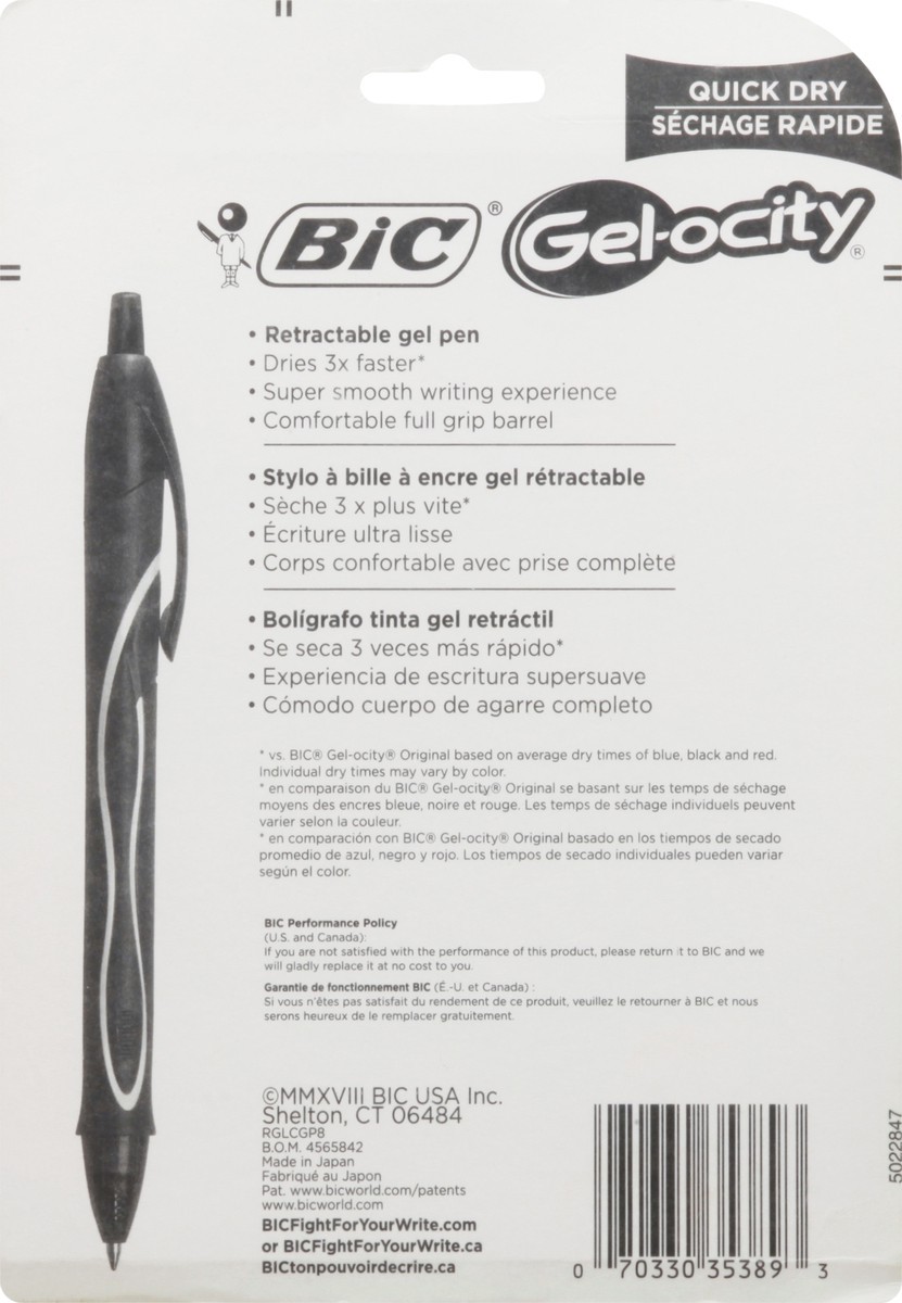 slide 7 of 10, BIC Gel-ocity Quick Dry Retractable Gel Pen, Black, 8 ct
