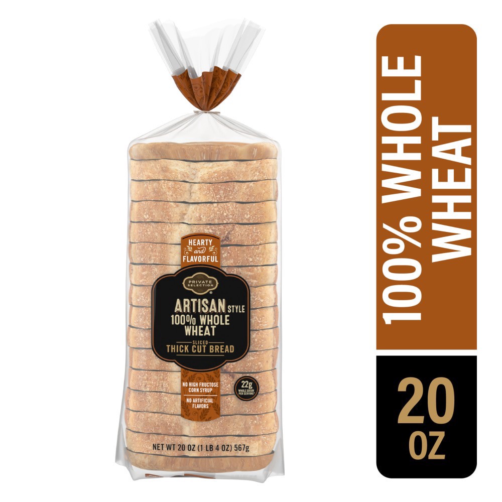 slide 1 of 6, Private Selection Artisan Style 100% Whole Wheat Sliced Thick Cut Bread, 20 oz