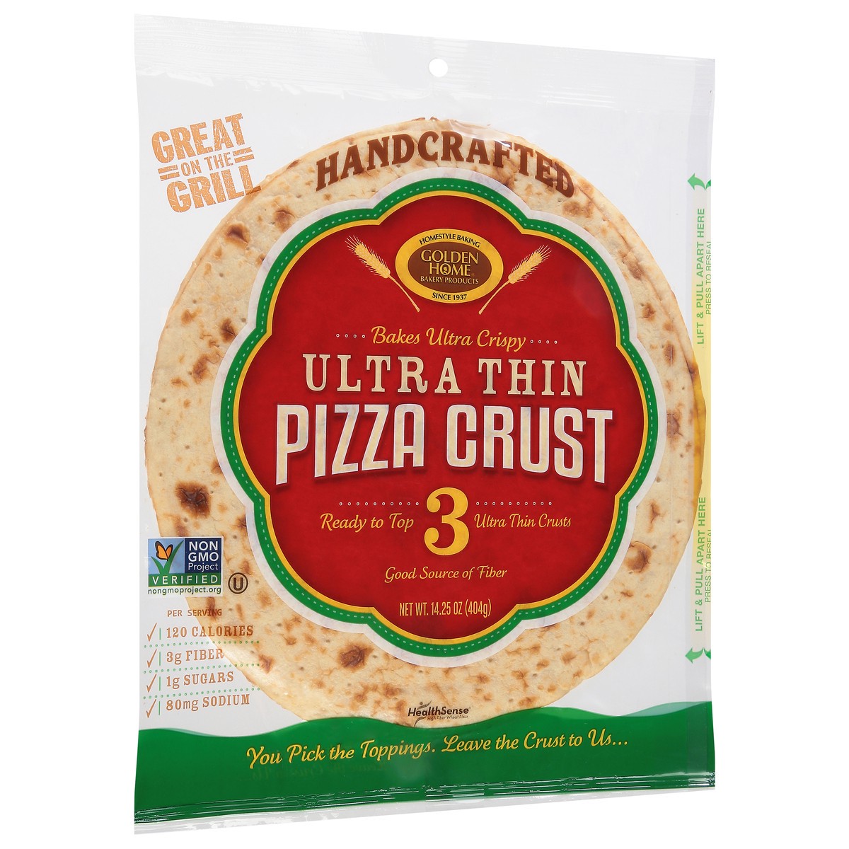 slide 3 of 12, Golden Home Hand Crafted Ultra Thin Pizza Crust 14.25 oz, 14.25 oz