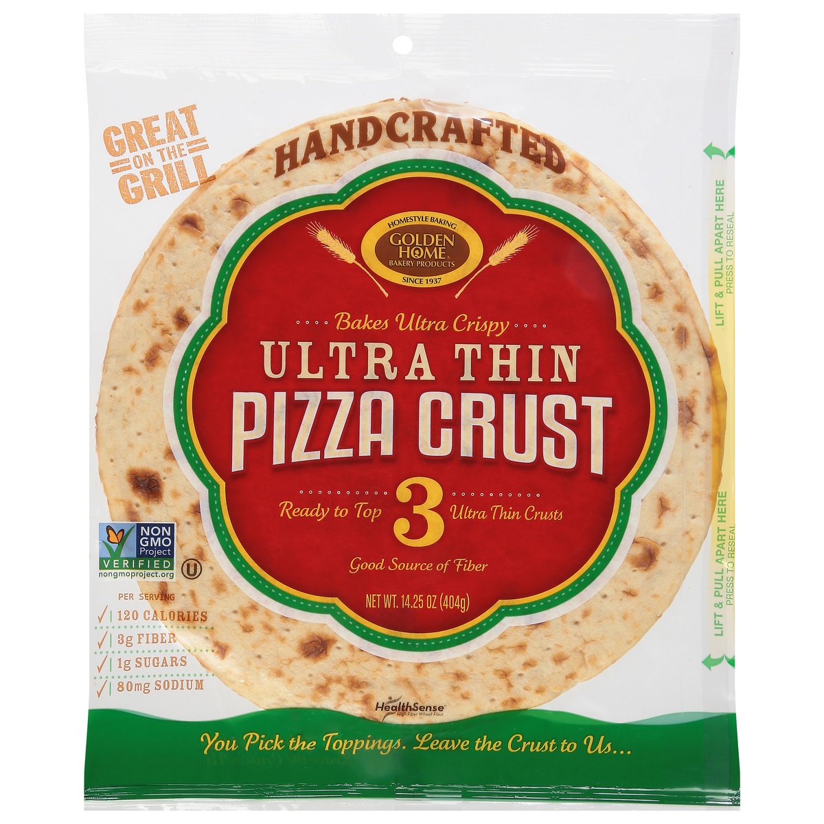 slide 1 of 12, Golden Home Hand Crafted Ultra Thin Pizza Crust 14.25 oz, 14.25 oz