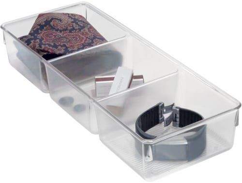 slide 1 of 1, InterDesign Linus Divided Drawer Organizer - 5 Inch - Clear, 5 in x 13 in x 2.2 in