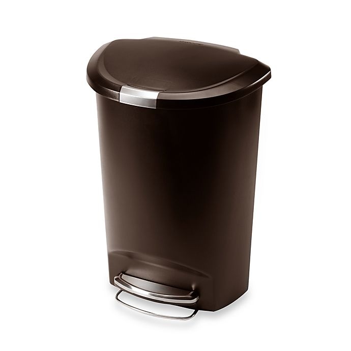 slide 1 of 1, simplehuman Plastic Semi-Round Step-On Trash Can - Mocha, 50 liter