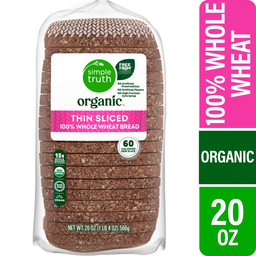 slide 1 of 6, Simple Truth Organic Thin Sliced 100% Whole Wheat Bread, 20 oz