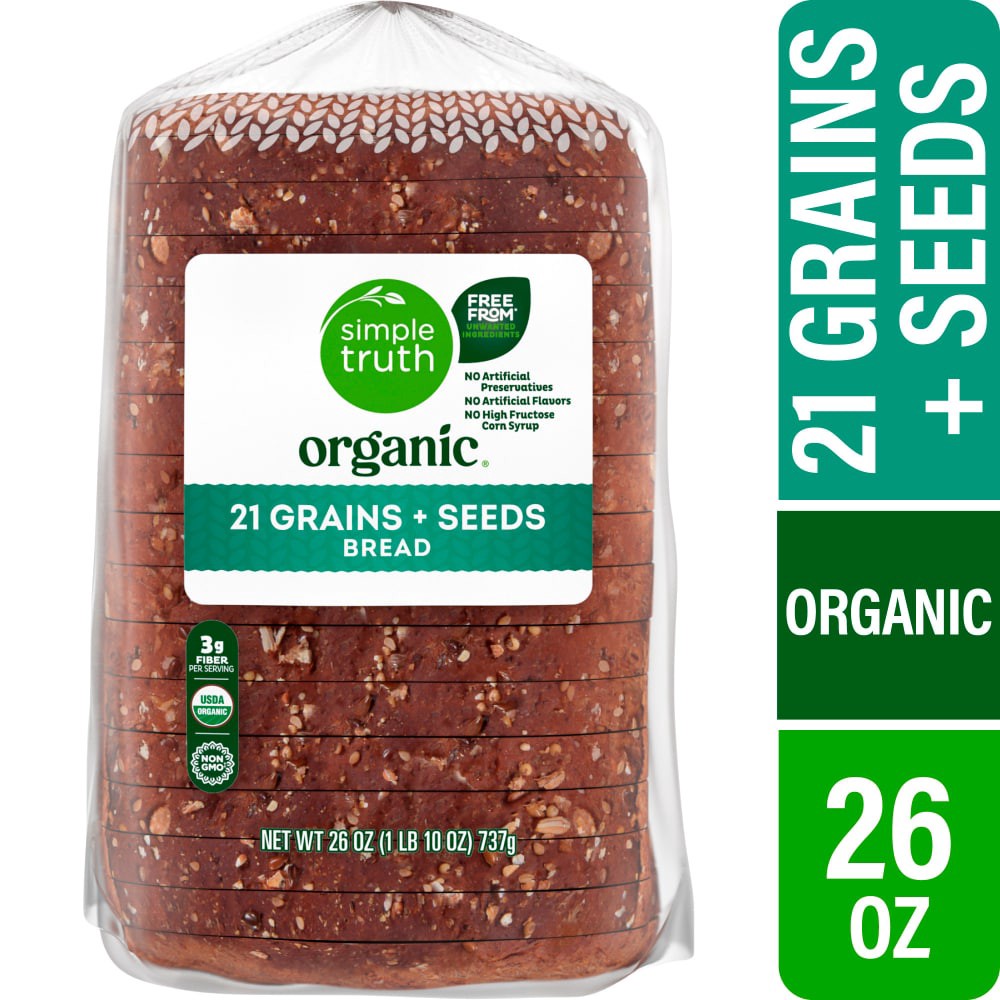 slide 1 of 6, Simple Truth Organic 21 Grains + Seeds Bread, 26 oz