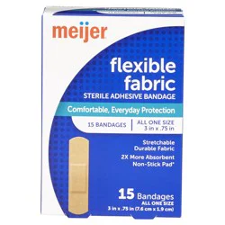 Meijer Flexible Fabric Sterile Adhesive Bandages, 3 In X 0.75 In, 15 Ct