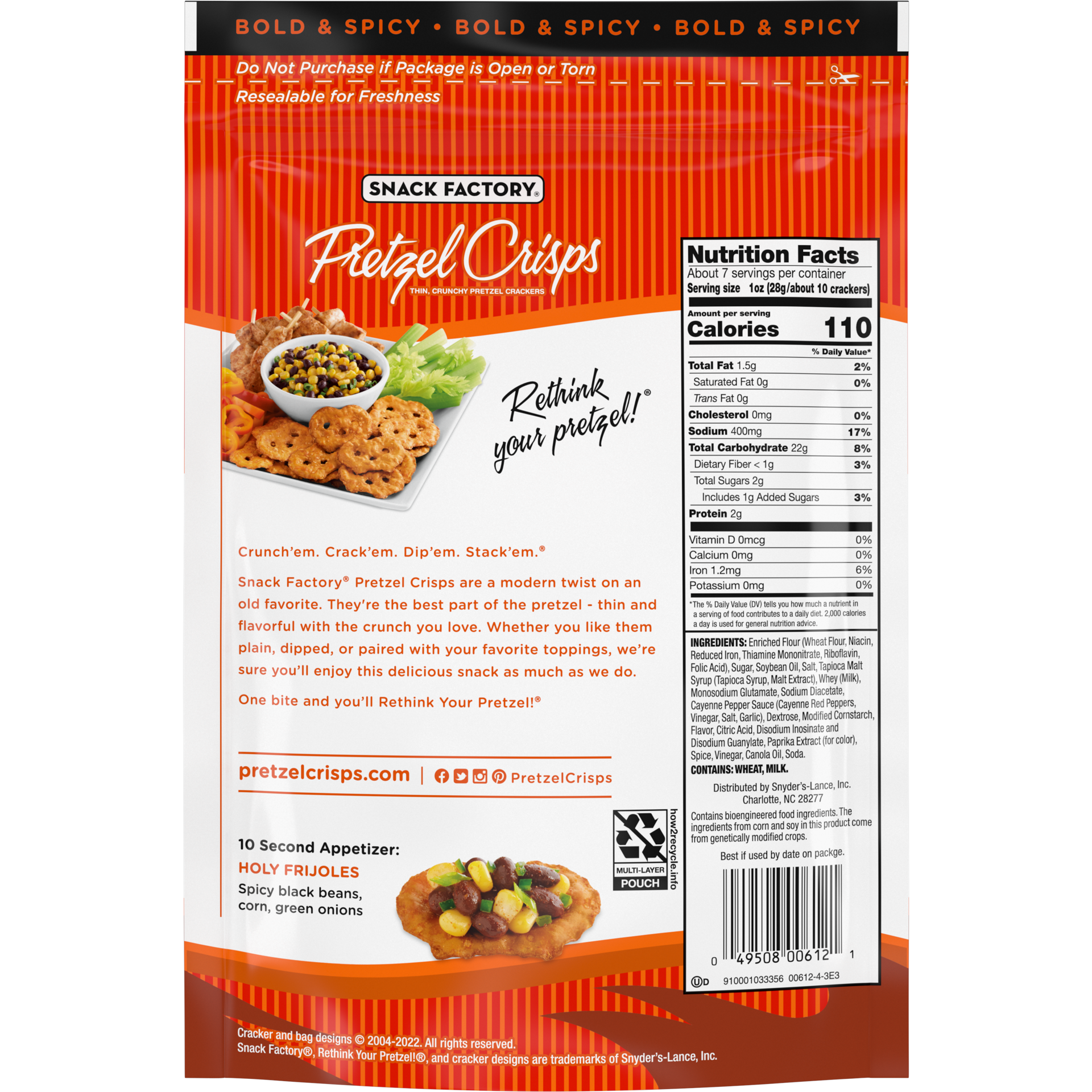 slide 3 of 5, Snack Factory Buffalo Wing Pretzel Crisps, 7.2 OZ Resealable Bag, 7.2 oz