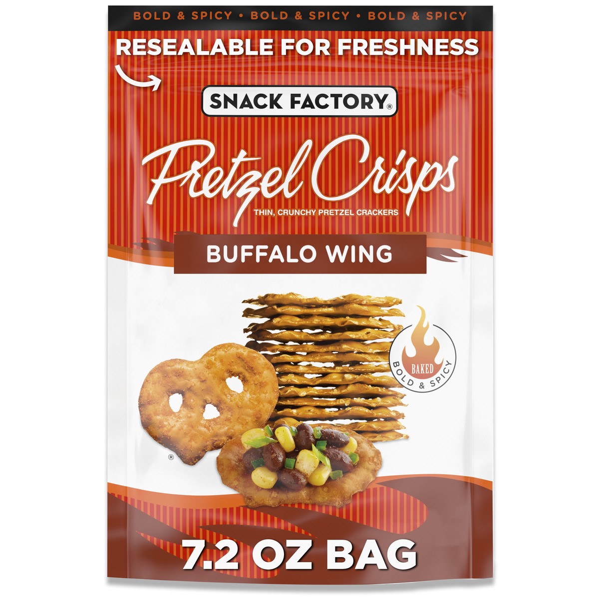 slide 1 of 5, Snack Factory Buffalo Wing Pretzel Crisps, 7.200 oz