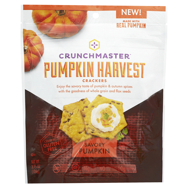 slide 1 of 1, Crunchmaster Pumpkin Harvest Crackers, 3.7 oz