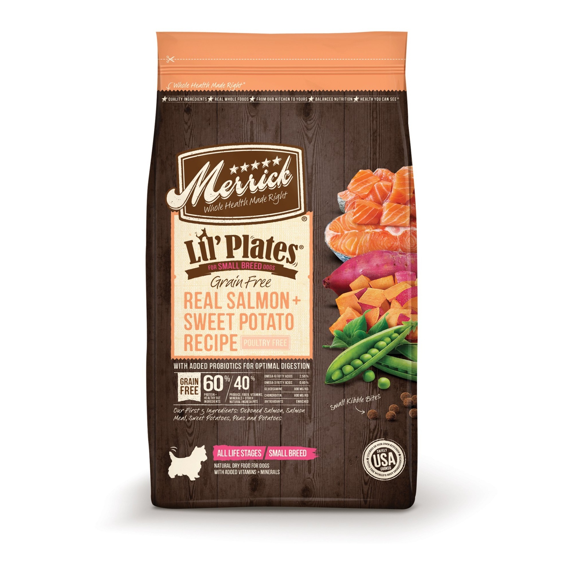 slide 1 of 1, Merrick Lil' Plates Grain Free Real Salmon + Sweet Potato Small Breed Dry Dog Food, 20 lb