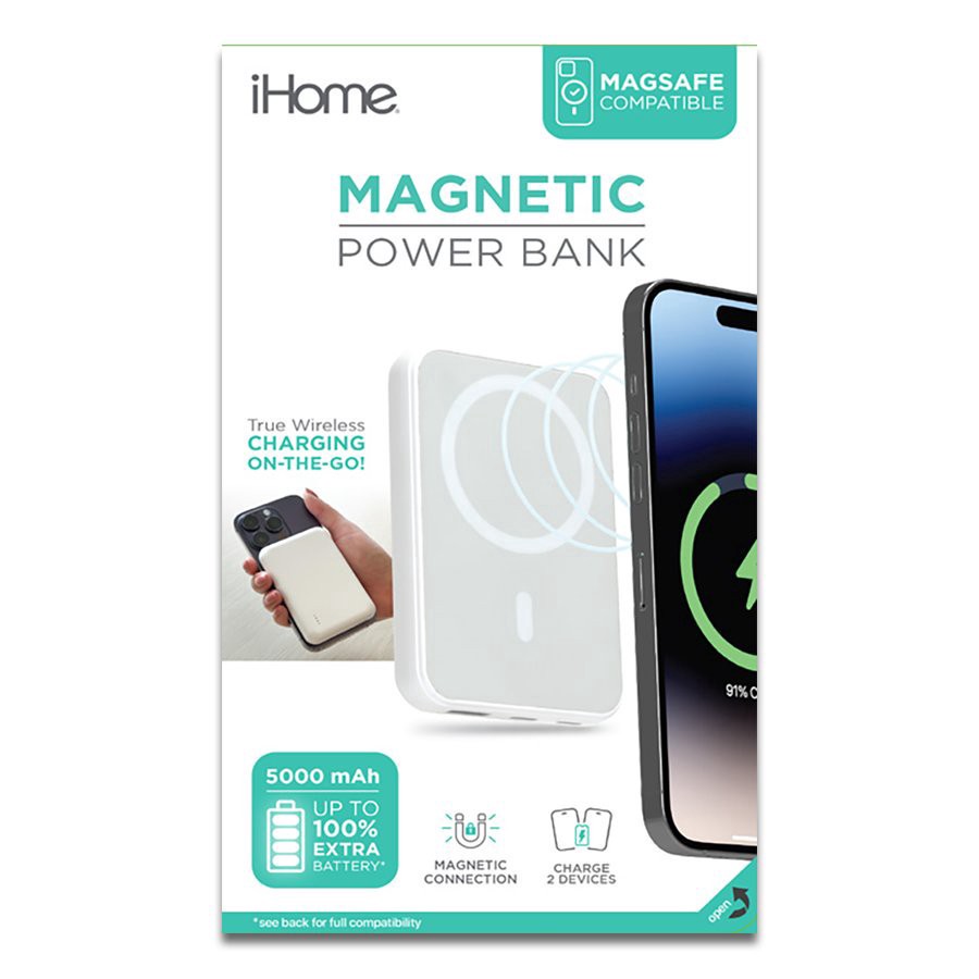 slide 1 of 1, iHome Magnetic Portable Power Bank - White, 1 ct