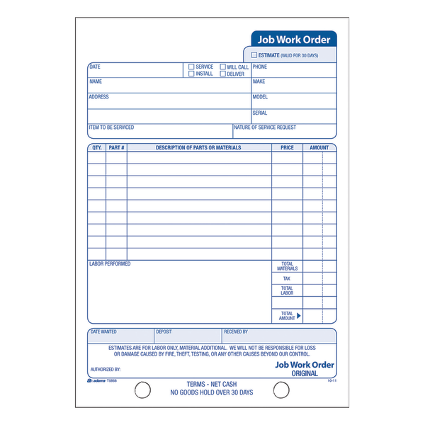 slide 1 of 2, Adams 3-Part Carbonless Job Work Order Book, 5 9/16 in x 8 7/16 in