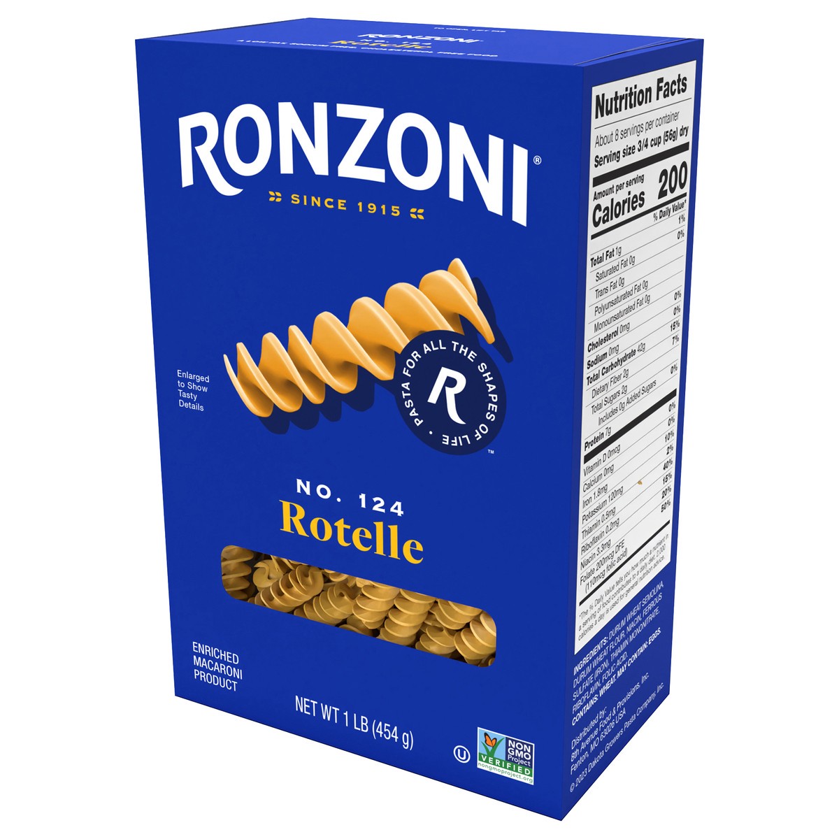 slide 3 of 9, Ronzoni Rotelle, 16 oz, Large Spiral Corkscrew Pasta, Non-GMO, 1 lb