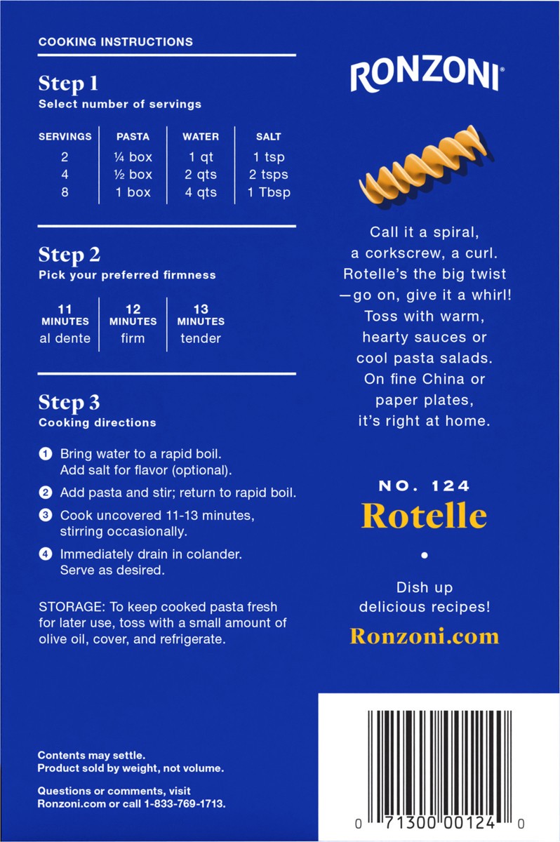 slide 5 of 9, Ronzoni Rotelle, 16 oz, Large Spiral Corkscrew Pasta, Non-GMO, 1 lb