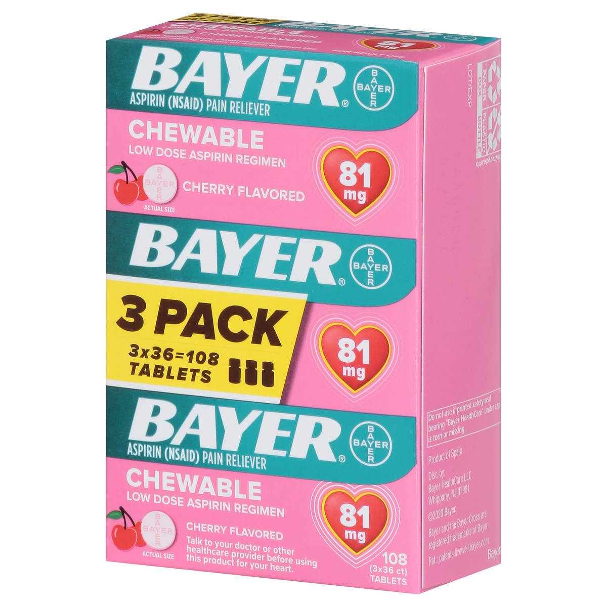 slide 7 of 10, Bayer Low Dose Aspirin Cherry 81Mg Chewable Tablets 3Pk, 36 ct