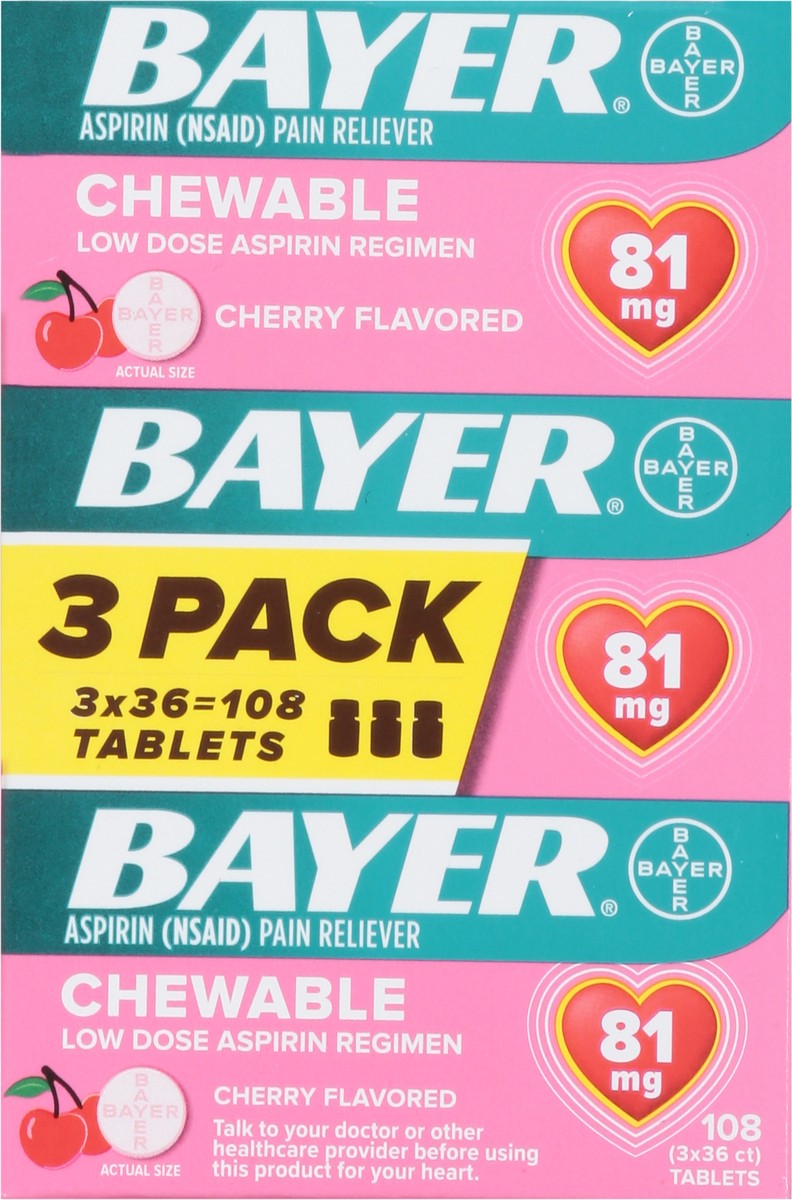 slide 10 of 10, Bayer Low Dose Aspirin Cherry 81Mg Chewable Tablets 3Pk, 36 ct