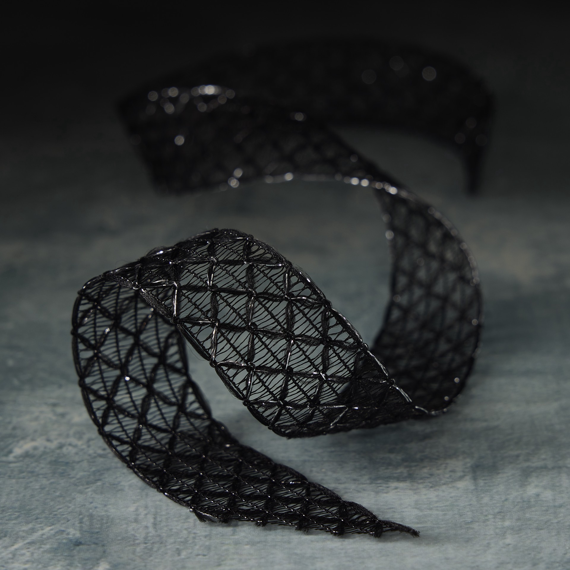 slide 2 of 2, 1" X 3yd. Black Crochet Net Ribbon By Celebrate It Classic, 1 in x 3 yd