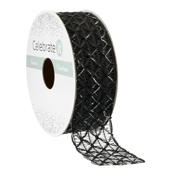 slide 1 of 2, 1" X 3yd. Black Crochet Net Ribbon By Celebrate It Classic, 1 in x 3 yd