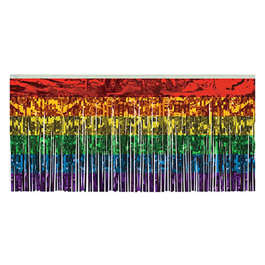 slide 1 of 1, Beistle Rainbow Metallic Fringe Drape Decor, 15 in x 10 ft