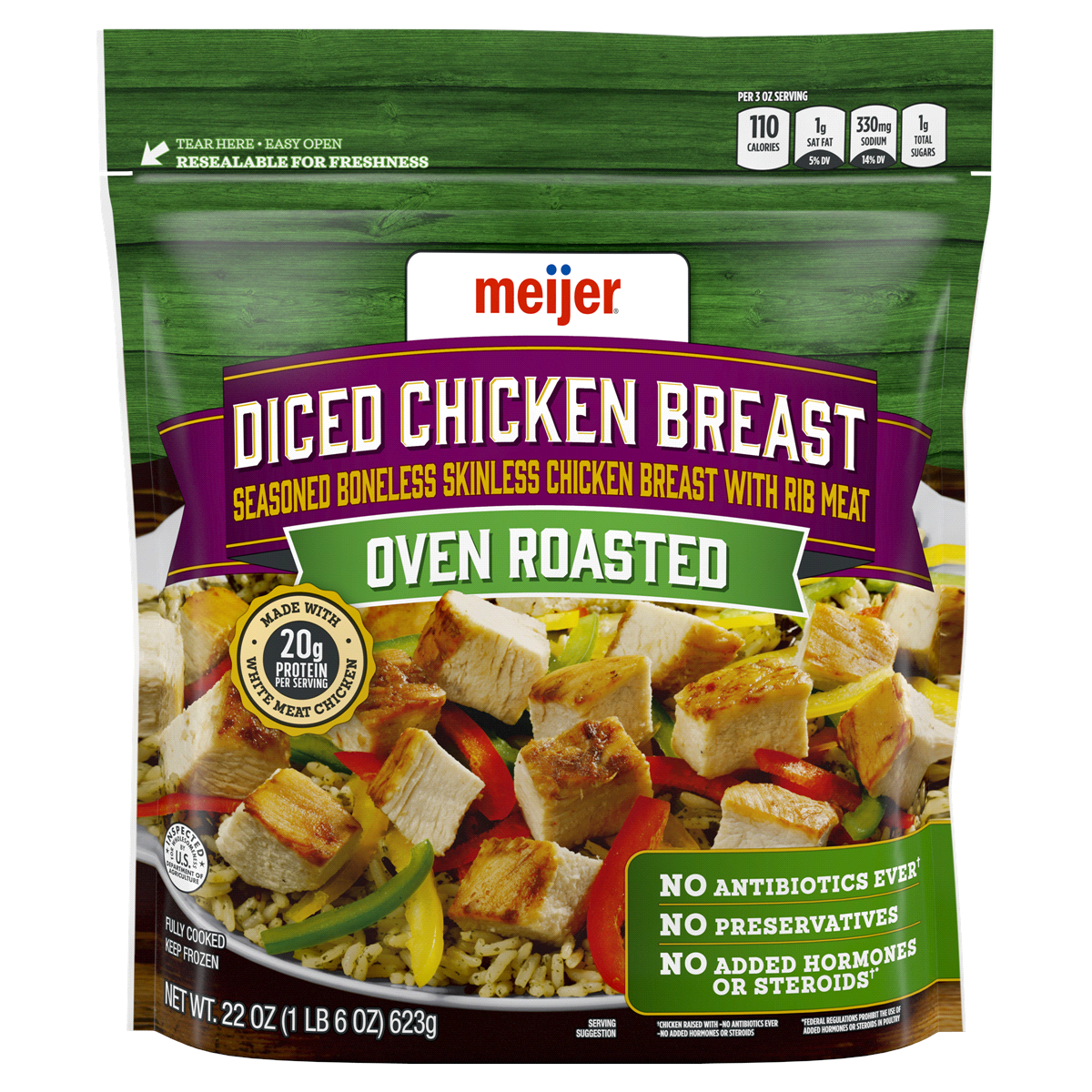 slide 1 of 2, Meijer Oven Roasted Diced Chicken Breast, 22 oz