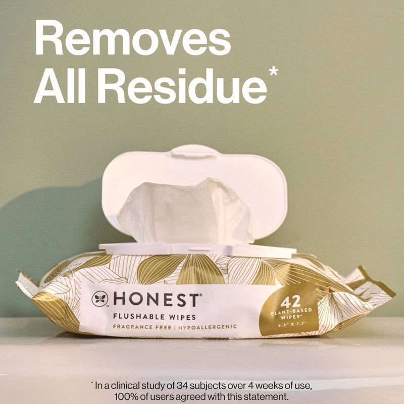 slide 10 of 10, Honest Plant-Based Flushable Fragrance Free Wipes 3 - 42 Wipes Each, 3 ct