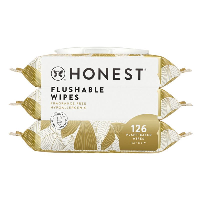 slide 8 of 10, Honest Plant-Based Flushable Fragrance Free Wipes 3 - 42 Wipes Each, 3 ct
