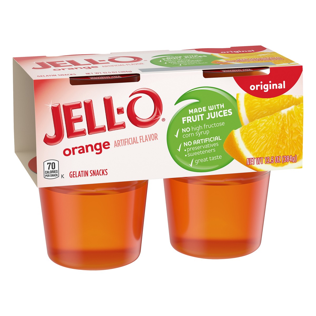 slide 4 of 9, Jell-O Original Orange Artificially Flavored Ready-to-Eat Gelatin Snack Cups, 4 ct Cups, 13.5 oz