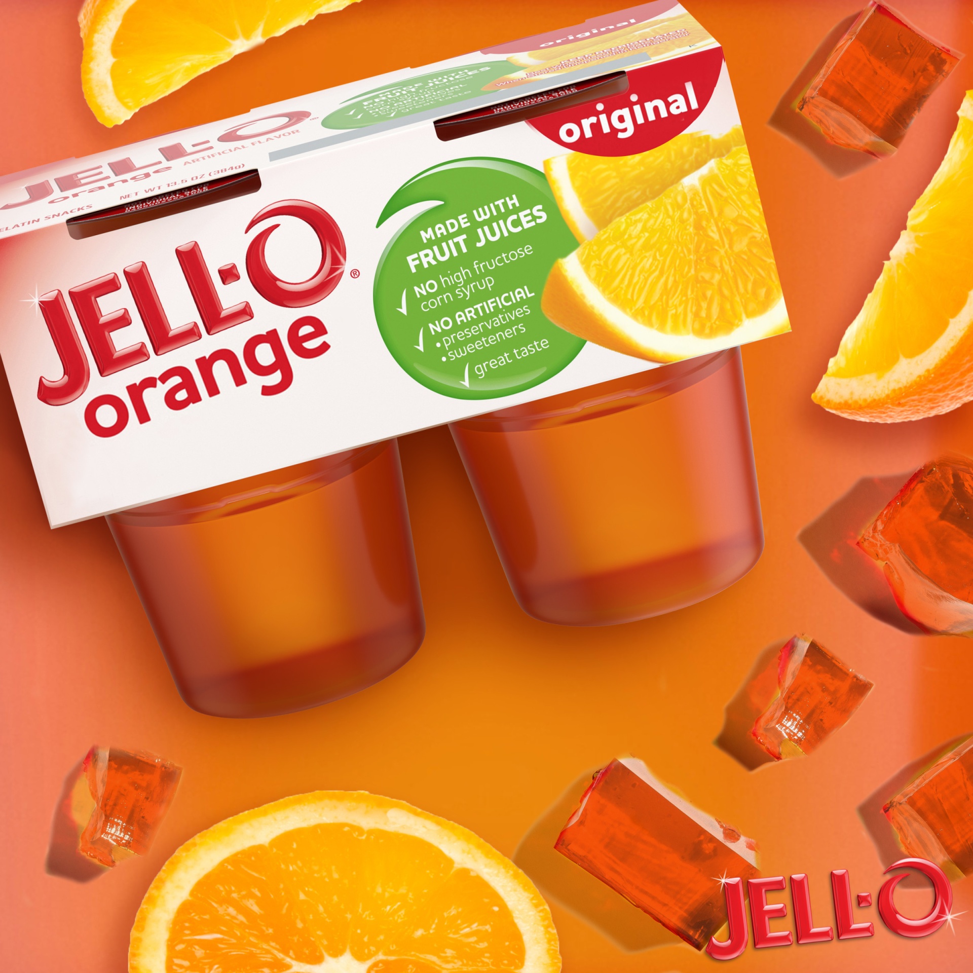slide 3 of 7, Jell-O Original Orange Ready-to-Eat Jello Cups Gelatin Snack Cups, 4 ct; 13.5 oz