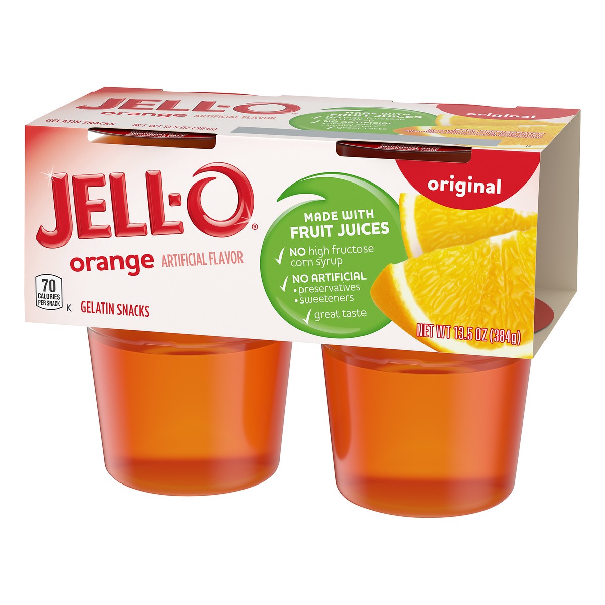 slide 5 of 9, Jell-O Original Orange Artificially Flavored Ready-to-Eat Gelatin Snack Cups, 4 ct Cups, 13.5 oz